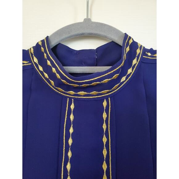 Vintage 70s Wilroy Purple Gold Embroidered Sheer Silky Statement Blouse, Size 6 - Picture 3 of 14